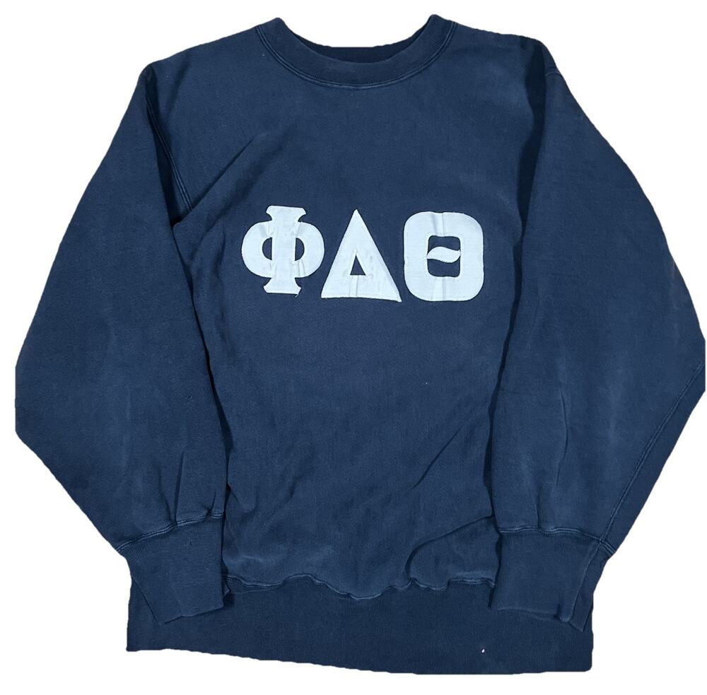 VTG Phi Delta Theta Sweatshirt Blue Champion (?) Reverse Weave 80s Fraternity